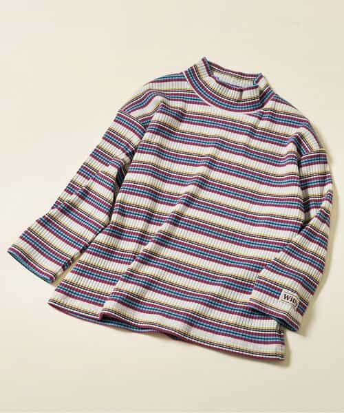 ハイネックリブボーダーTシャツ