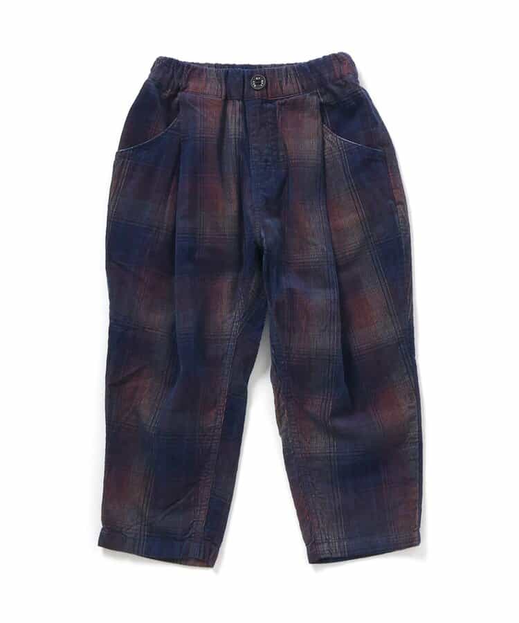 インディゴコーデユロイチェックパンツ