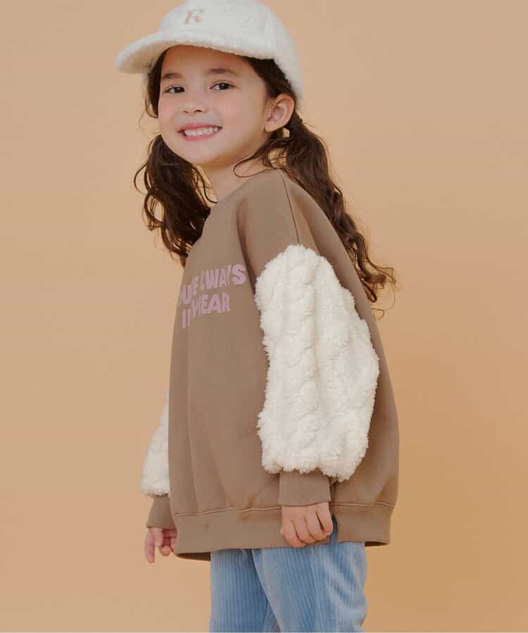 袖ジャガードファーフリース切替トレーナー