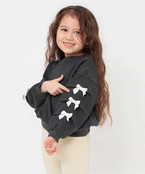 WEB限定  袖タックリボンモチーフ裏起毛トレーナー