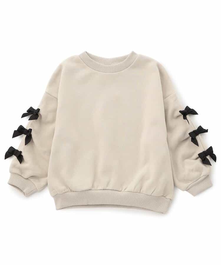 WEB限定  袖タックリボンモチーフ裏起毛トレーナー