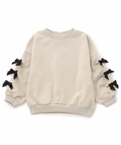 WEB限定  袖タックリボンモチーフ裏起毛トレーナー