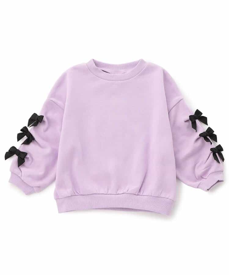 WEB限定  袖タックリボンモチーフ裏起毛トレーナー