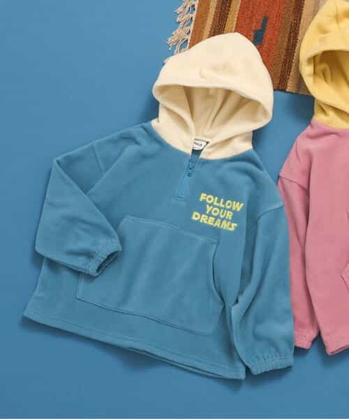 フード配色フリースパーカー