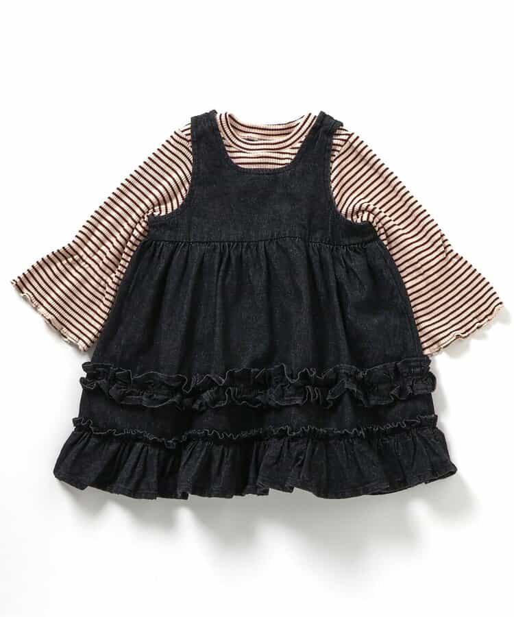 2Pセットデニムフリルワンピース