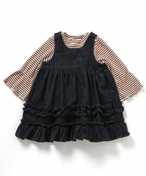 2Pセットデニムフリルワンピース