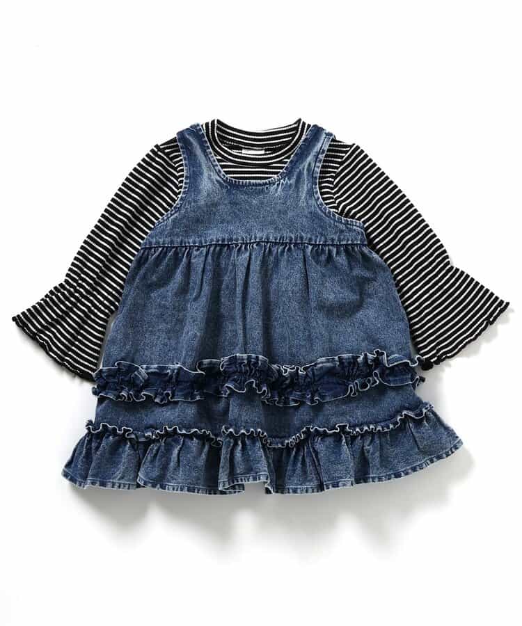 2Pセットデニムフリルワンピース