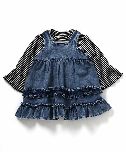 2Pセットデニムフリルワンピース