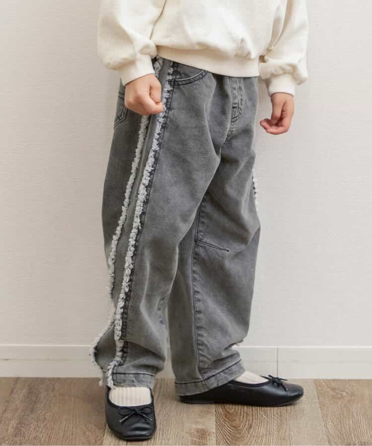 あったかサイドフリンジデニムパンツ  10分丈