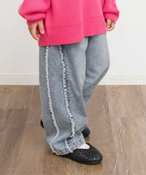 あったかサイドフリンジデニムパンツ  10分丈