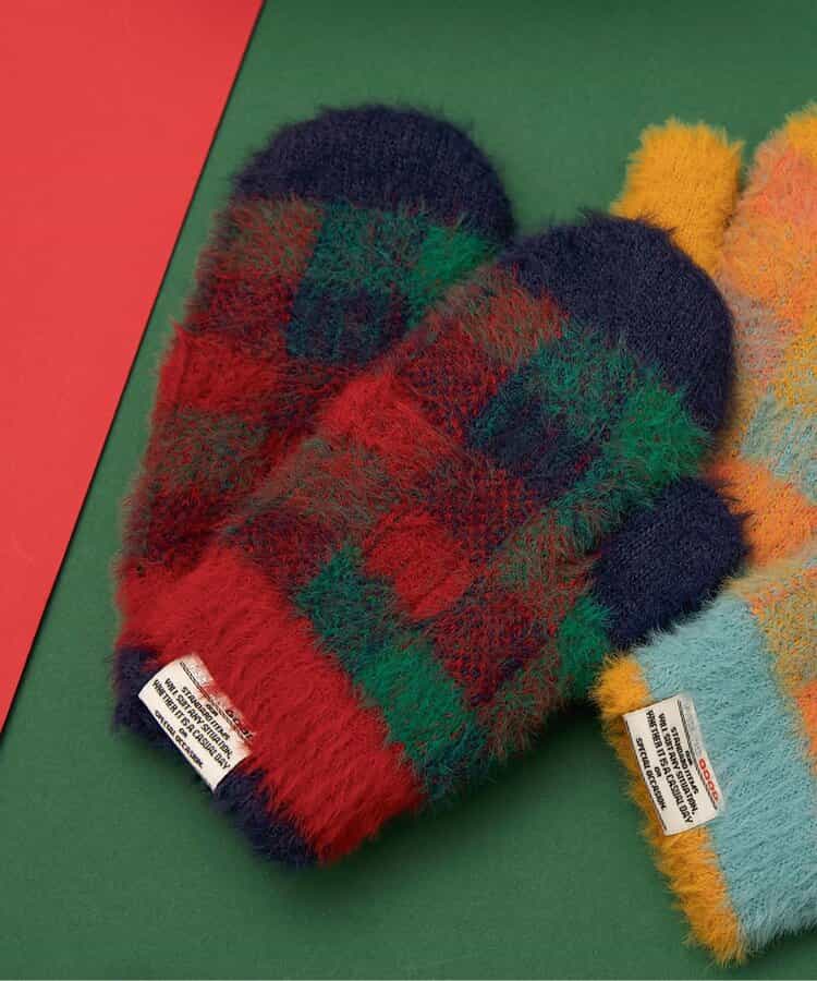 シャギーチェックミトン