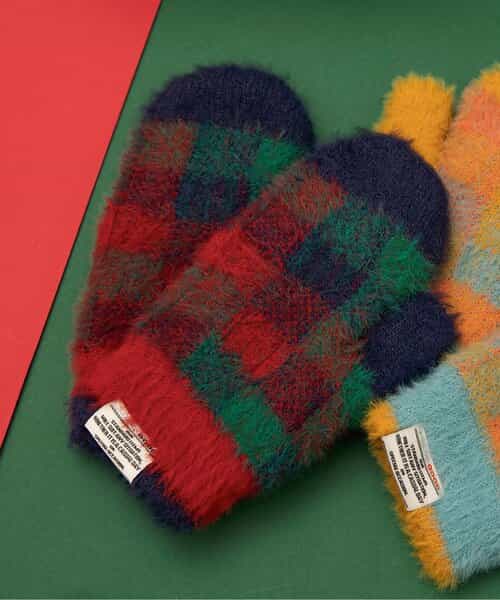 シャギーチェックミトン