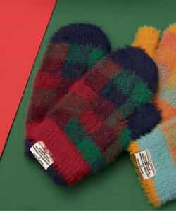 シャギーチェックミトン