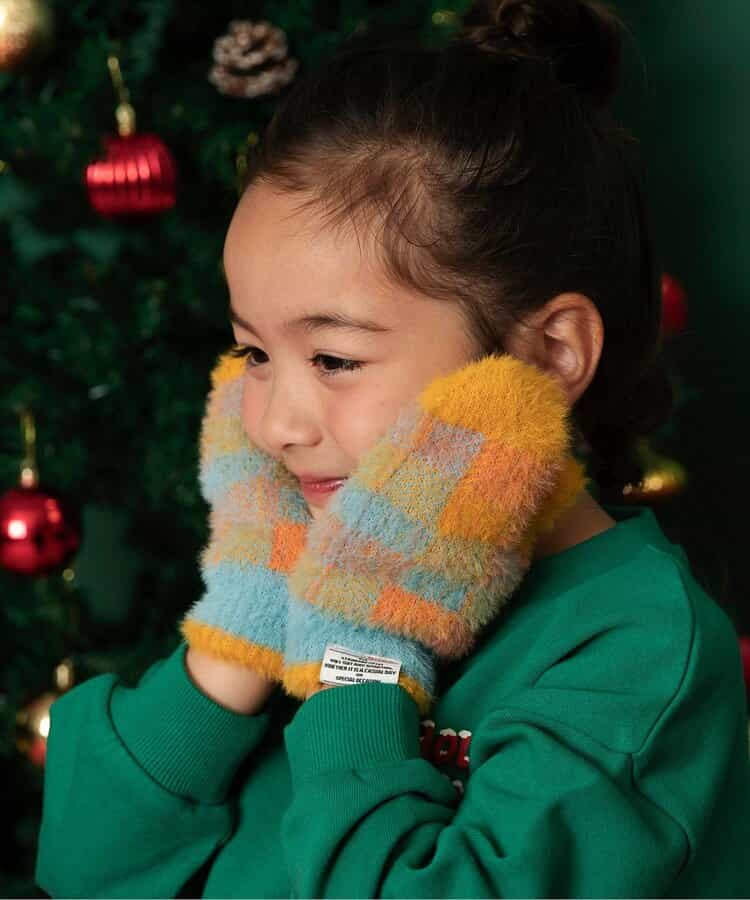 シャギーチェックミトン