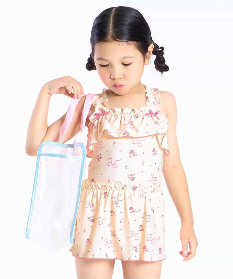 リボン小花総柄ワンピース水着_UVカット