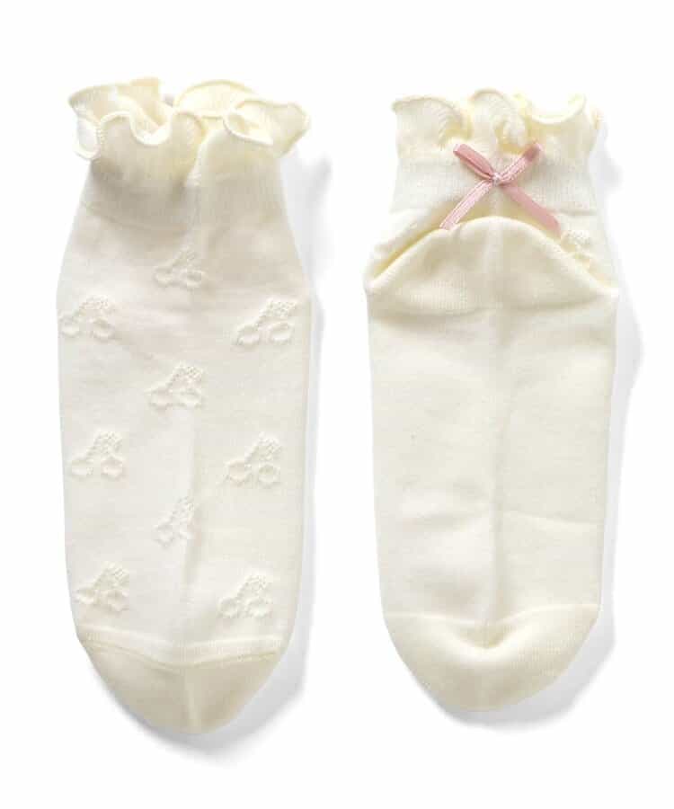 3P対象A サクランボ柄針抜き　アンクルソックス