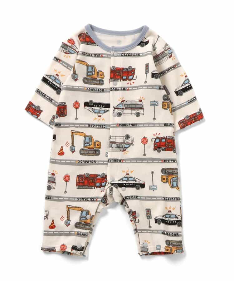 カバーオール はたらくくるまボーダー柄