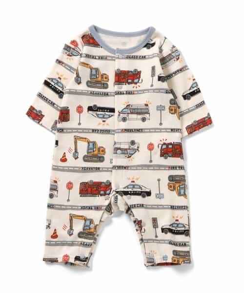 カバーオール はたらくくるまボーダー柄