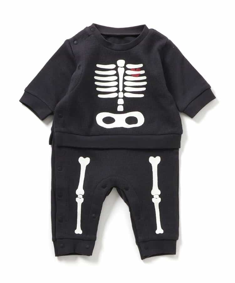 【リンク】ほね・おばけ蓄光プリントワッフルカバーオール