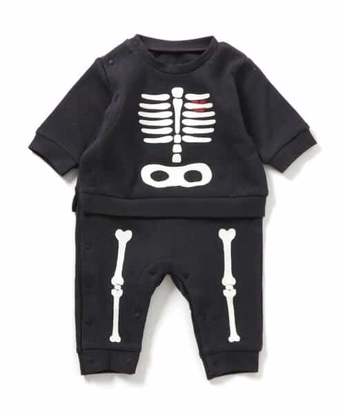 【リンク】ほね・おばけ蓄光プリントワッフルカバーオール