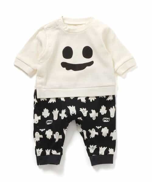 【リンク】ほね・おばけ蓄光プリントワッフルカバーオール