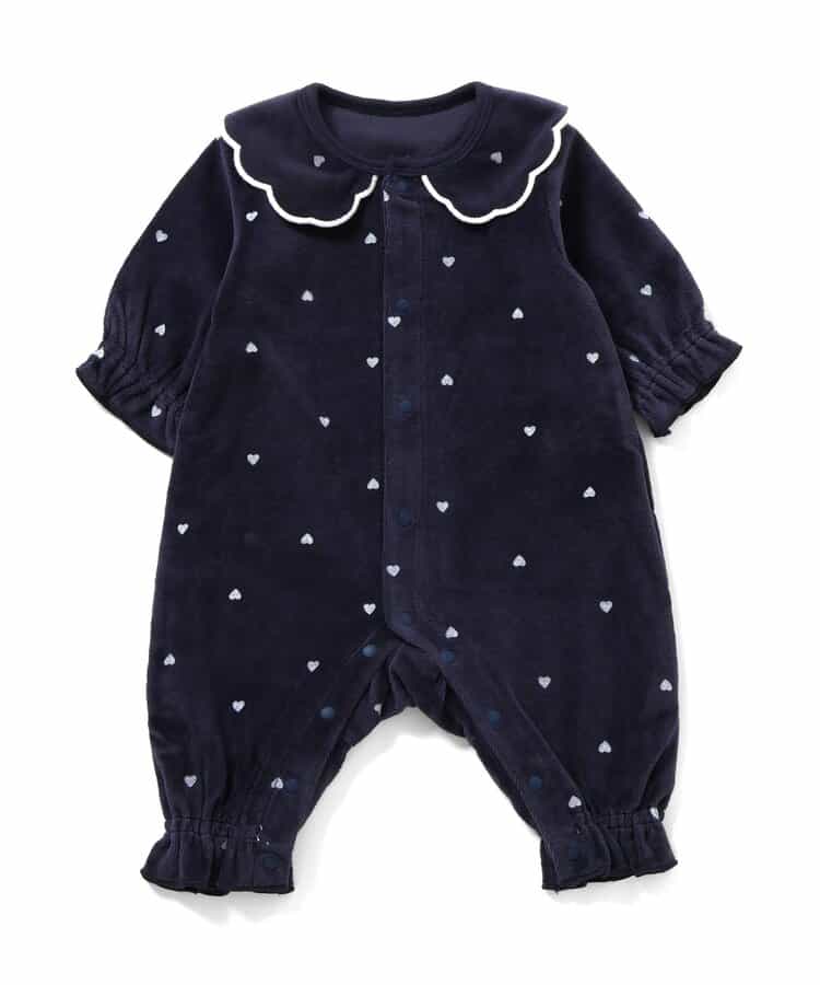 【リンク】ハート柄ふんわりベロアカバーオール