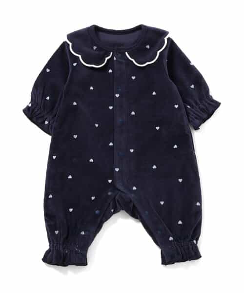 【リンク】ハート柄ふんわりベロアカバーオール