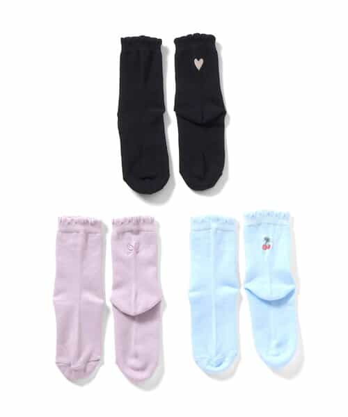 3つセットワンポイント刺繍ソックス