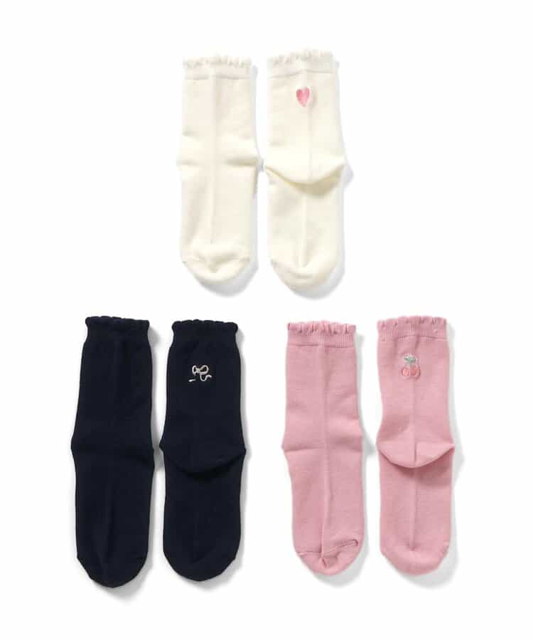 3つセットワンポイント刺繍ソックス