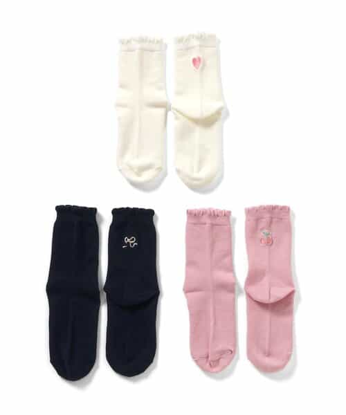 3つセットワンポイント刺繍ソックス