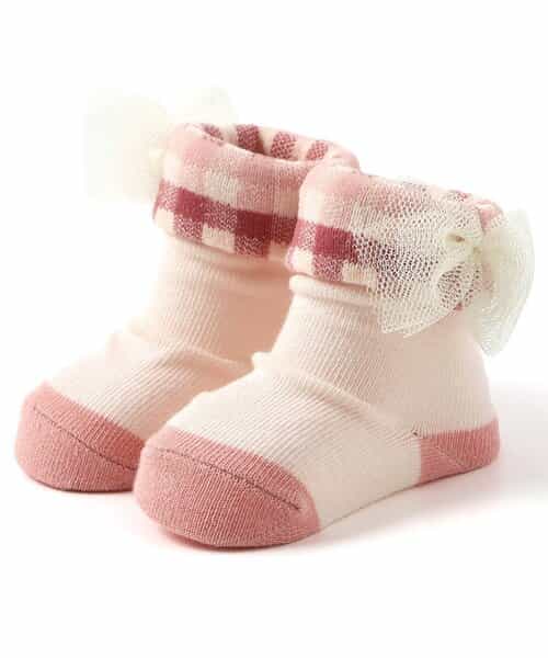 ワンポイントデザインチェックベビーソックス