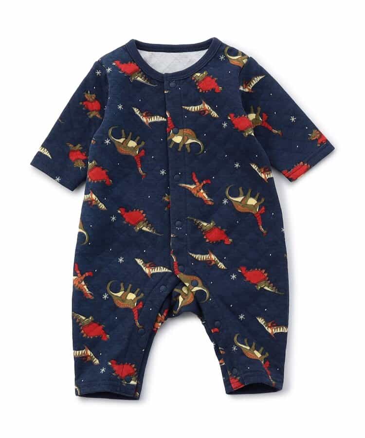 【リンク】ウインターダイナソー柄ニットキルトカバーオール