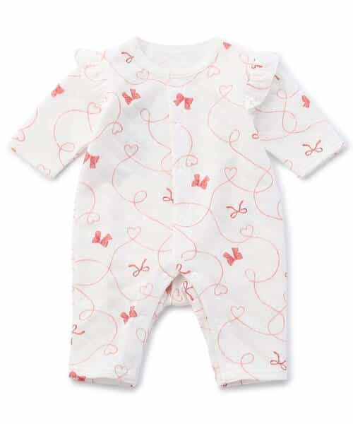 【リンク】リボン柄ニットキルトカバーオール