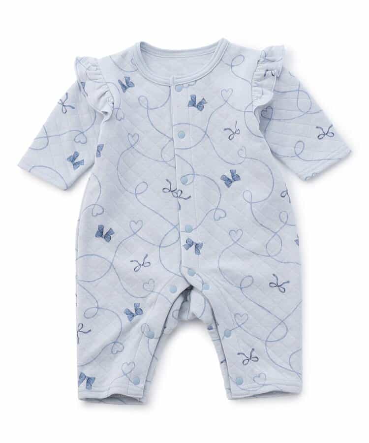 【リンク】リボン柄ニットキルトカバーオール