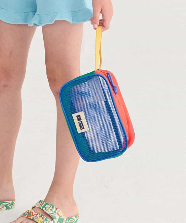 Color block mesh pouch