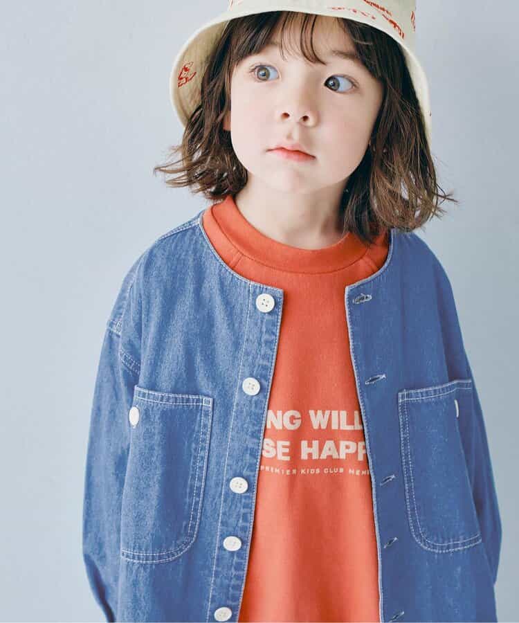 ★SALE★【リンク】ギンガムチェックとデニムのノーカラーシャツジャケット