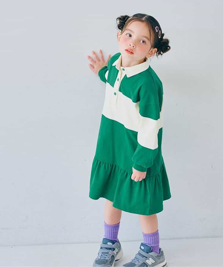 春色の切替ラガー裾フリルワンピース リンク