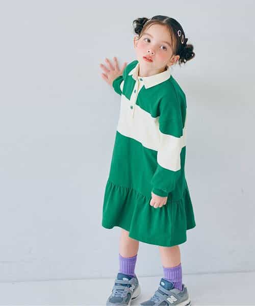 春色の切替ラガー裾フリルワンピース リンク