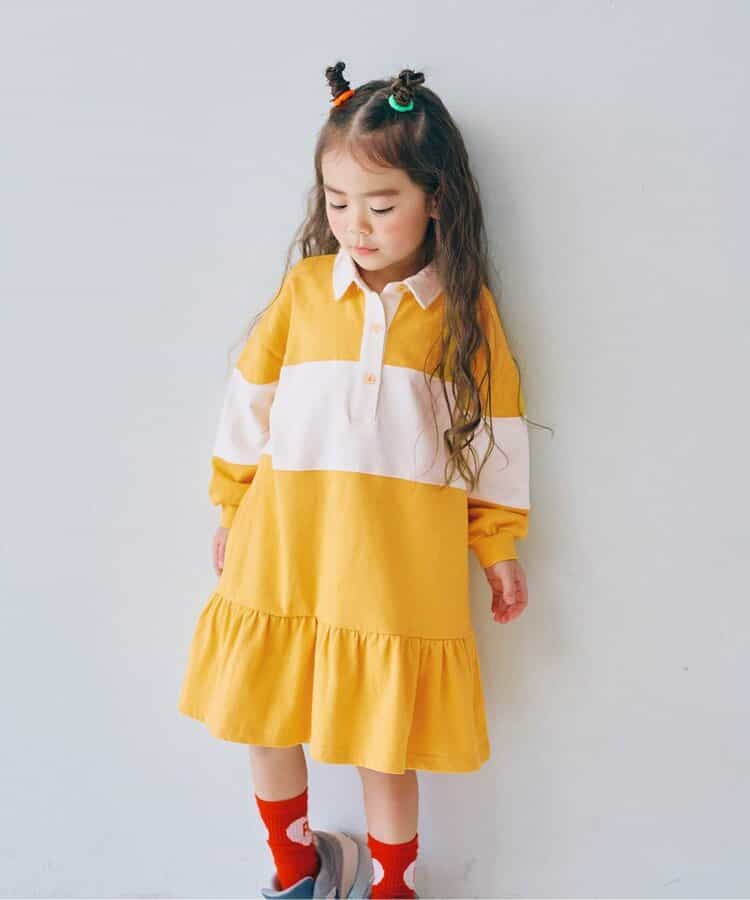 春色の切替ラガー裾フリルワンピース リンク