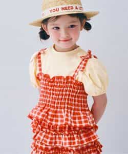 先染めチェックのシャーリングビスチェ＆トップスセット リンク セットアップ可