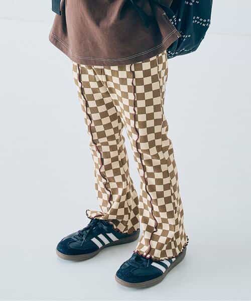 配色メロウのストレッチリブフレアパンツ リンク セットアップ可