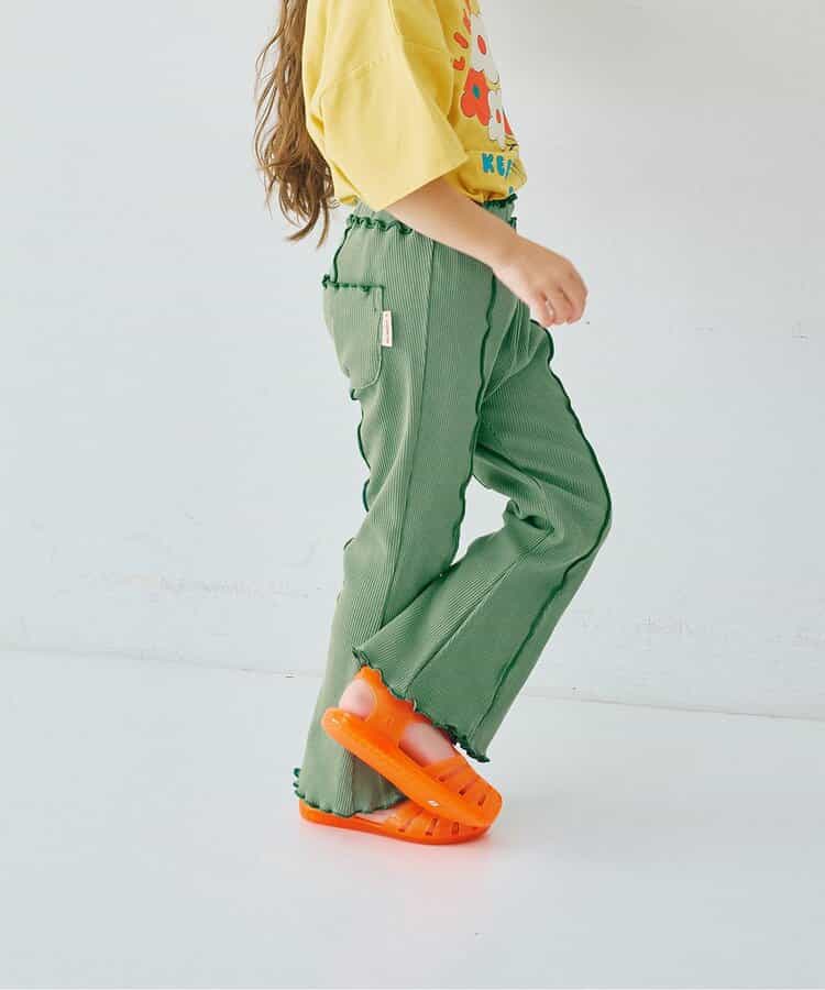 配色メロウのストレッチリブフレアパンツ リンク セットアップ可