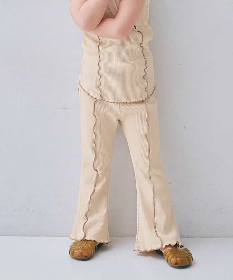 配色メロウのストレッチリブフレアパンツ リンク セットアップ可