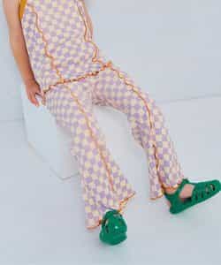 配色メロウのストレッチリブフレアパンツ リンク セットアップ可