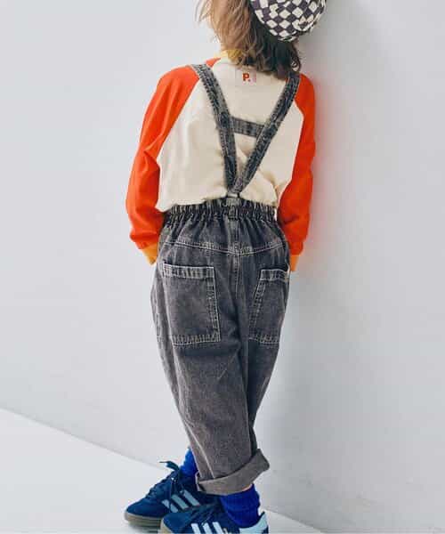 サスペンダーデニムワイドパンツ