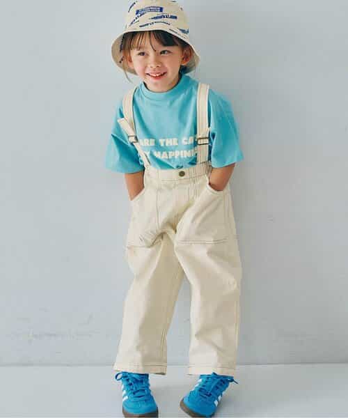 サスペンダーデニムワイドパンツ