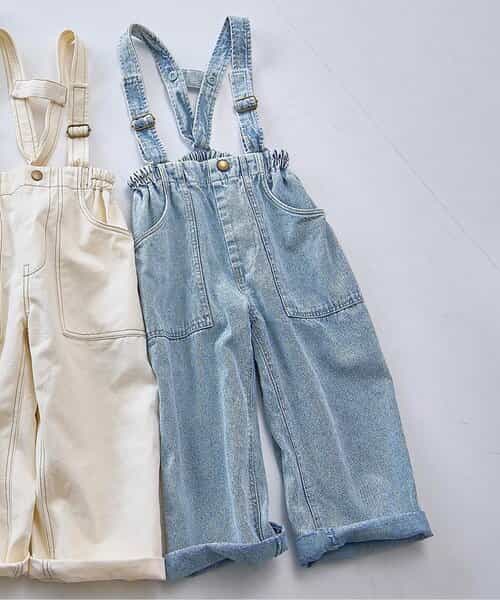 サスペンダーデニムワイドパンツ