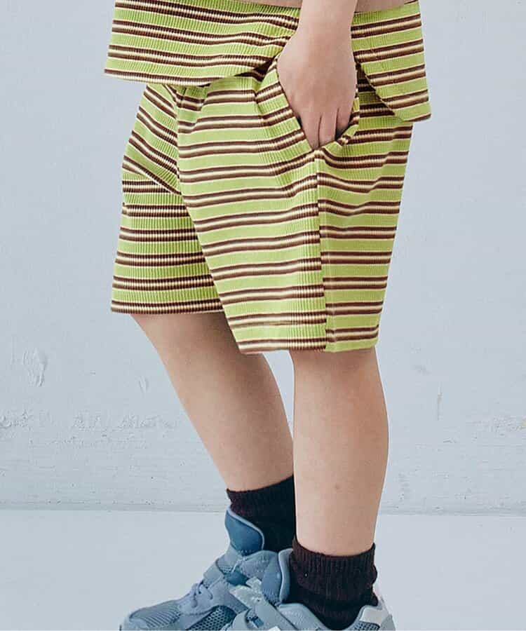 先染めボーダーワッフルハーフパンツ リンク セットアップ可