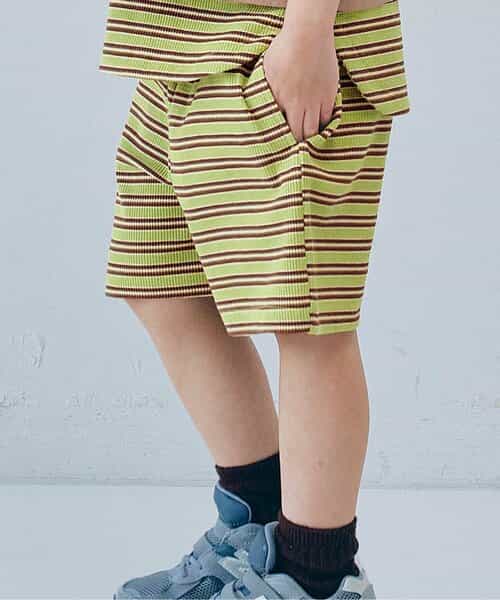 先染めボーダーワッフルハーフパンツ リンク セットアップ可