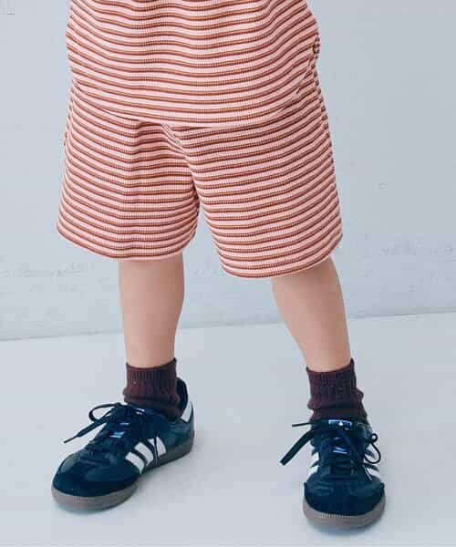 先染めボーダーワッフルハーフパンツ リンク セットアップ可